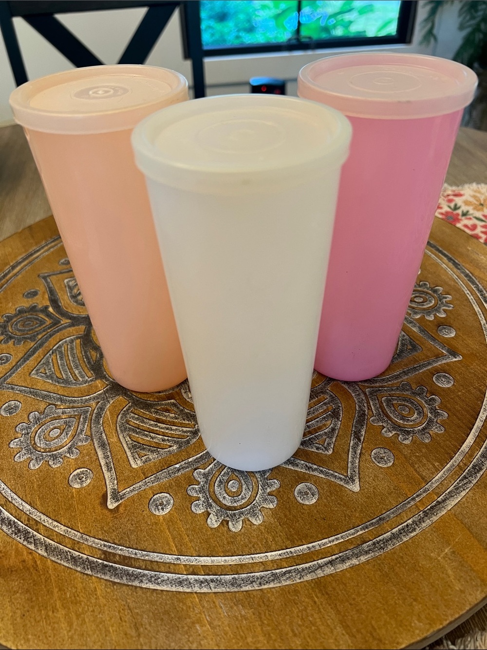 Vintage Tupperware Set of 3 Tumblers with lids - White, Pink, Light Pink